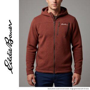 Eddie Bauer Men’s Medium Fleece Full Zip Hoodie Heathered Rust Burnt Orange